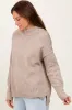Light Taupe Mock Neck Contrast Seam Sweater sold by Pinkblush