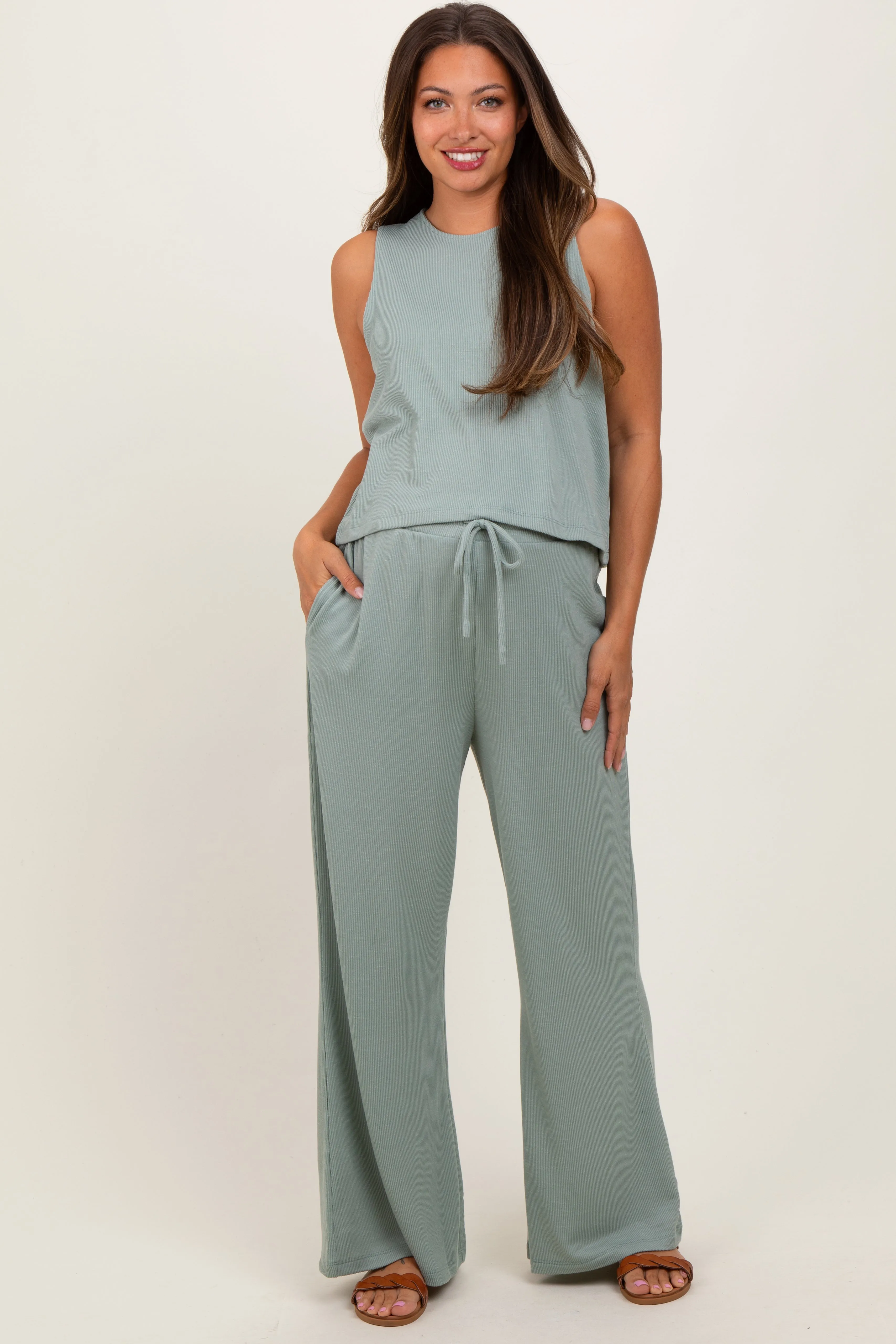Sage Sleeveless Top And Wide Leg Pants Maternity Set sold by Pinkblush product image thumbnail 2