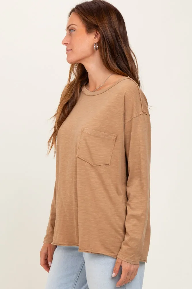 Camel Mineral Wash Front Pocket Long Sleeve Top sold by Pinkblush product image thumbnail 3