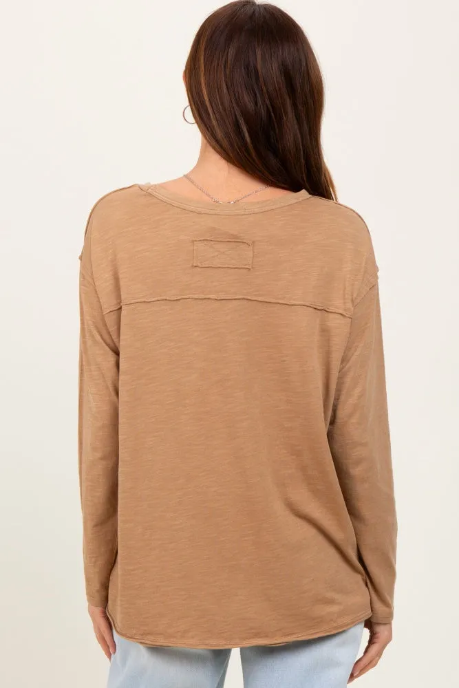Camel Mineral Wash Front Pocket Long Sleeve Top sold by Pinkblush product image thumbnail 4