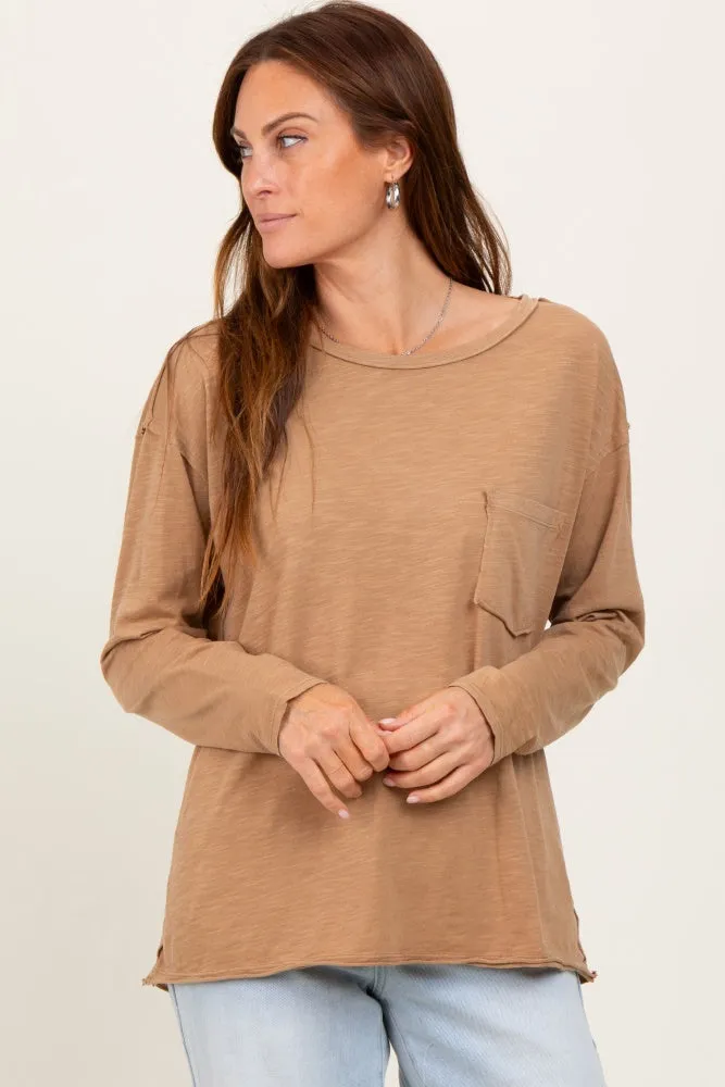 Camel Mineral Wash Front Pocket Long Sleeve Top sold by Pinkblush product image thumbnail 2