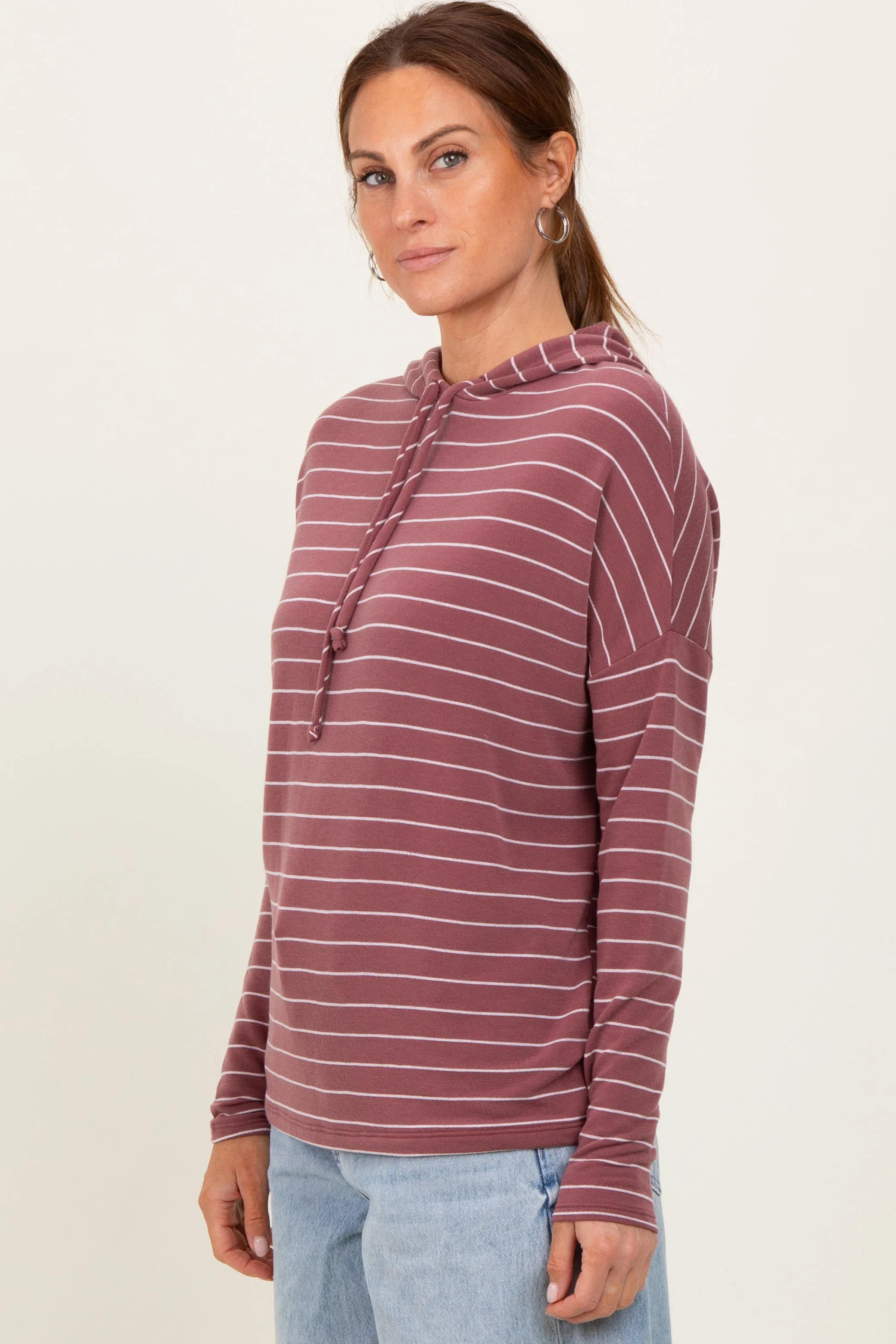 Mauve Striped Drawstring Hoodie Top sold by Pinkblush product image thumbnail 3