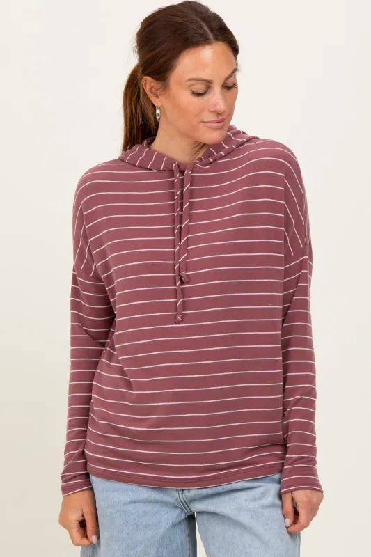Mauve Striped Drawstring Hoodie Top sold by Pinkblush