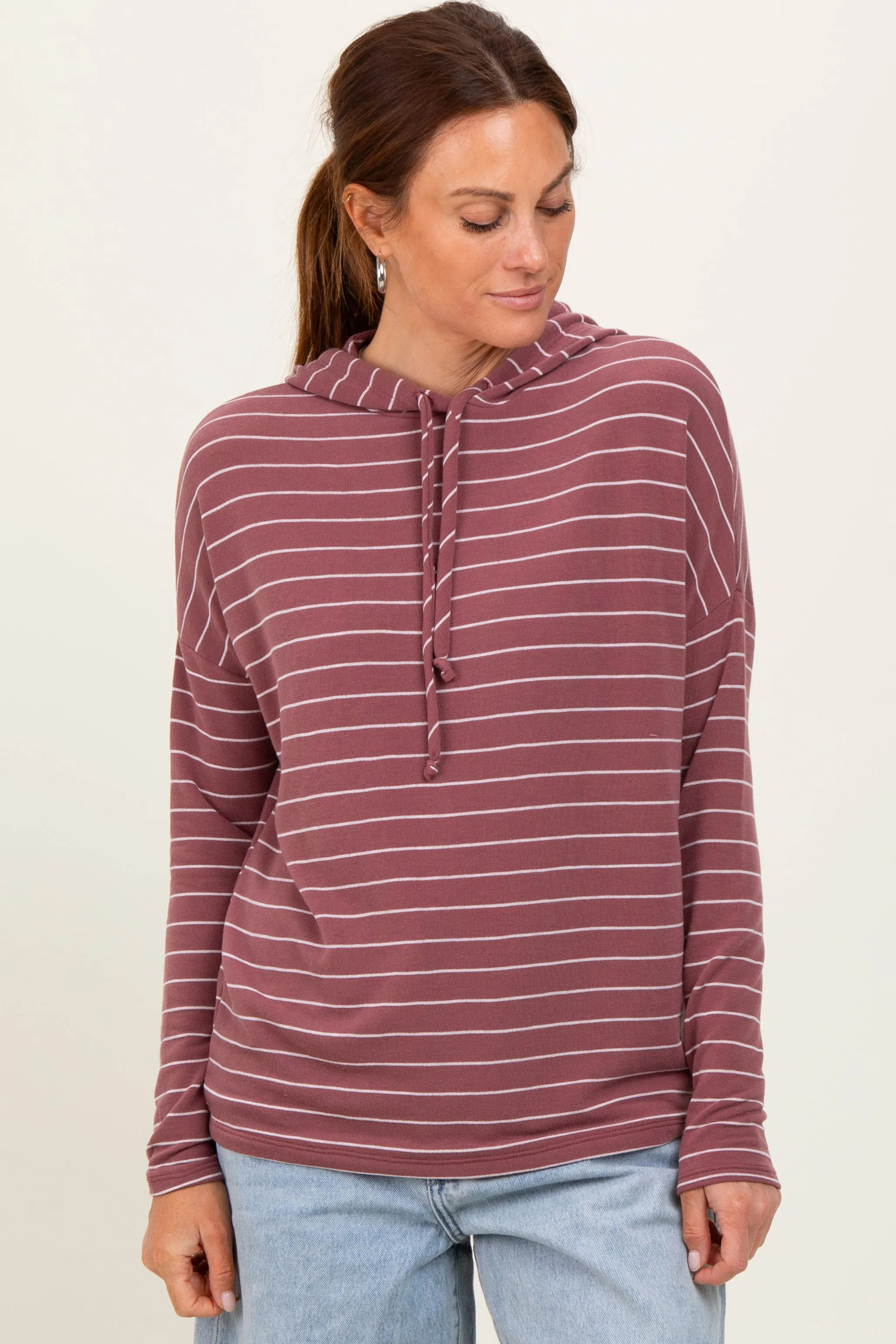 Mauve Striped Drawstring Hoodie Top sold by Pinkblush
