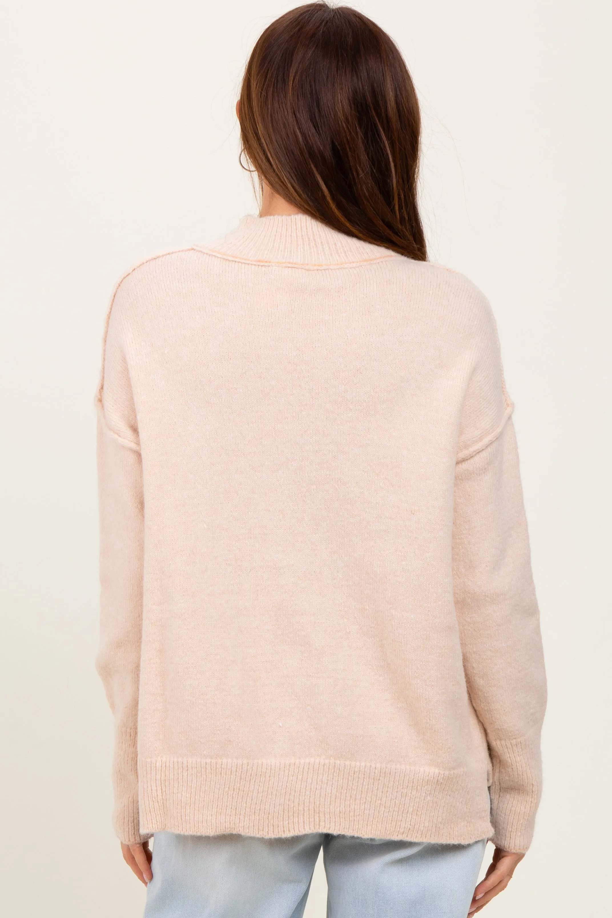 Cream Mock Neck Contrast Seam Sweater sold by Pinkblush product image thumbnail 4