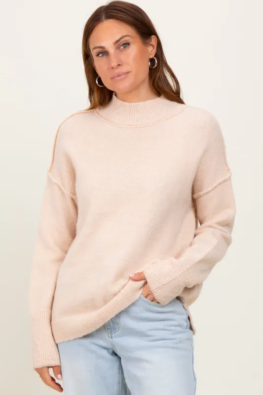 Cream Mock Neck Contrast Seam Sweater sold by Pinkblush