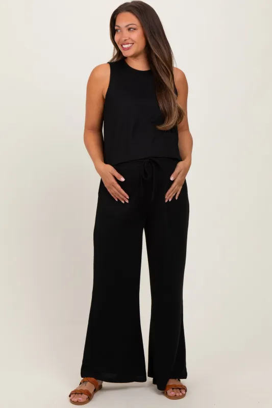 Black Sleeveless Top And Wide Leg Pants Maternity Set sold by Pinkblush