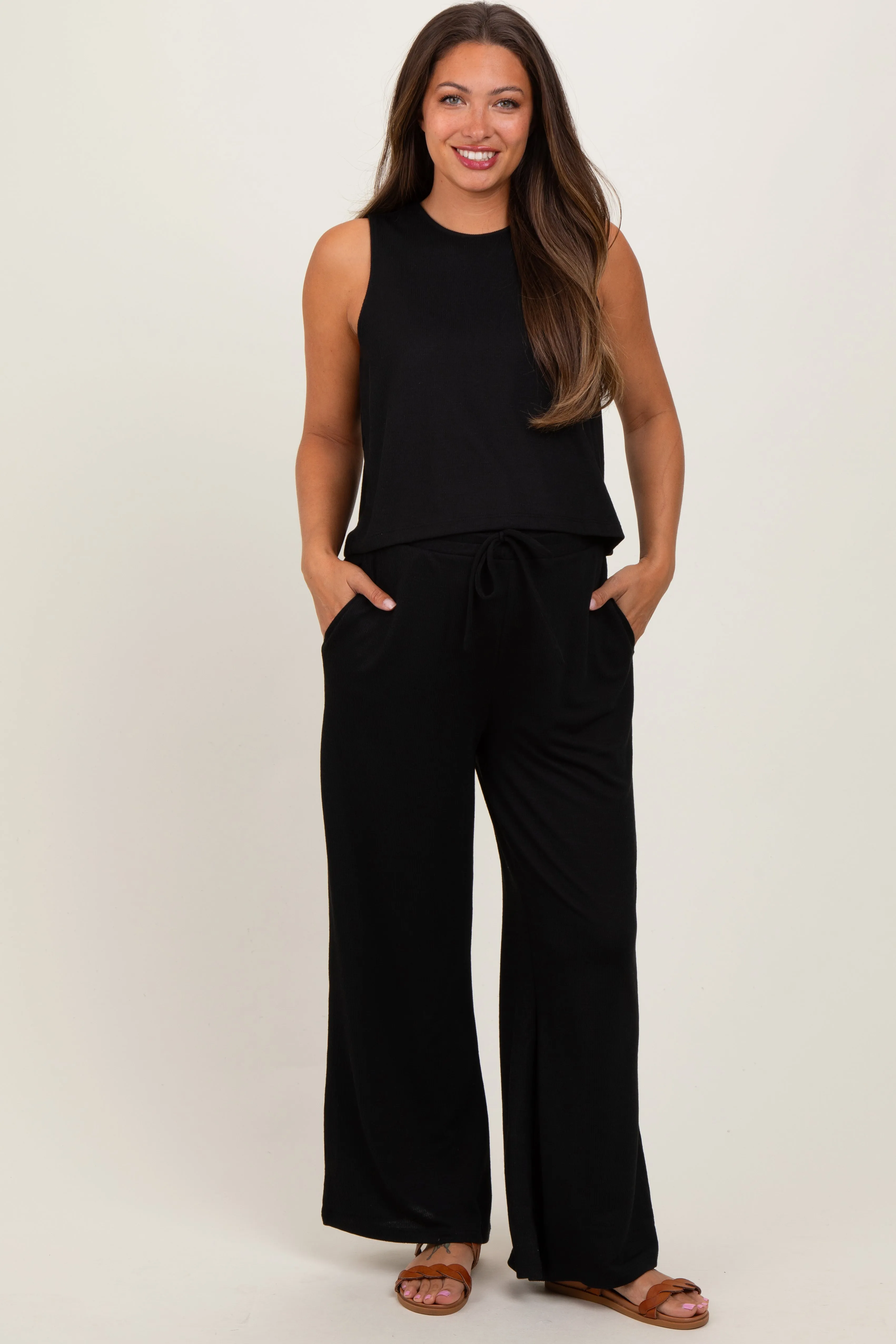 Black Sleeveless Top And Wide Leg Pants Maternity Set sold by Pinkblush product image thumbnail 2
