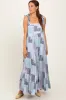 Blue Patchwork Print Shoulder Tie Tiered Maxi Dress sold by Pinkblush
