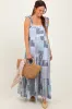 Blue Patchwork Print Shoulder Tie Tiered Maxi Dress sold by Pinkblush