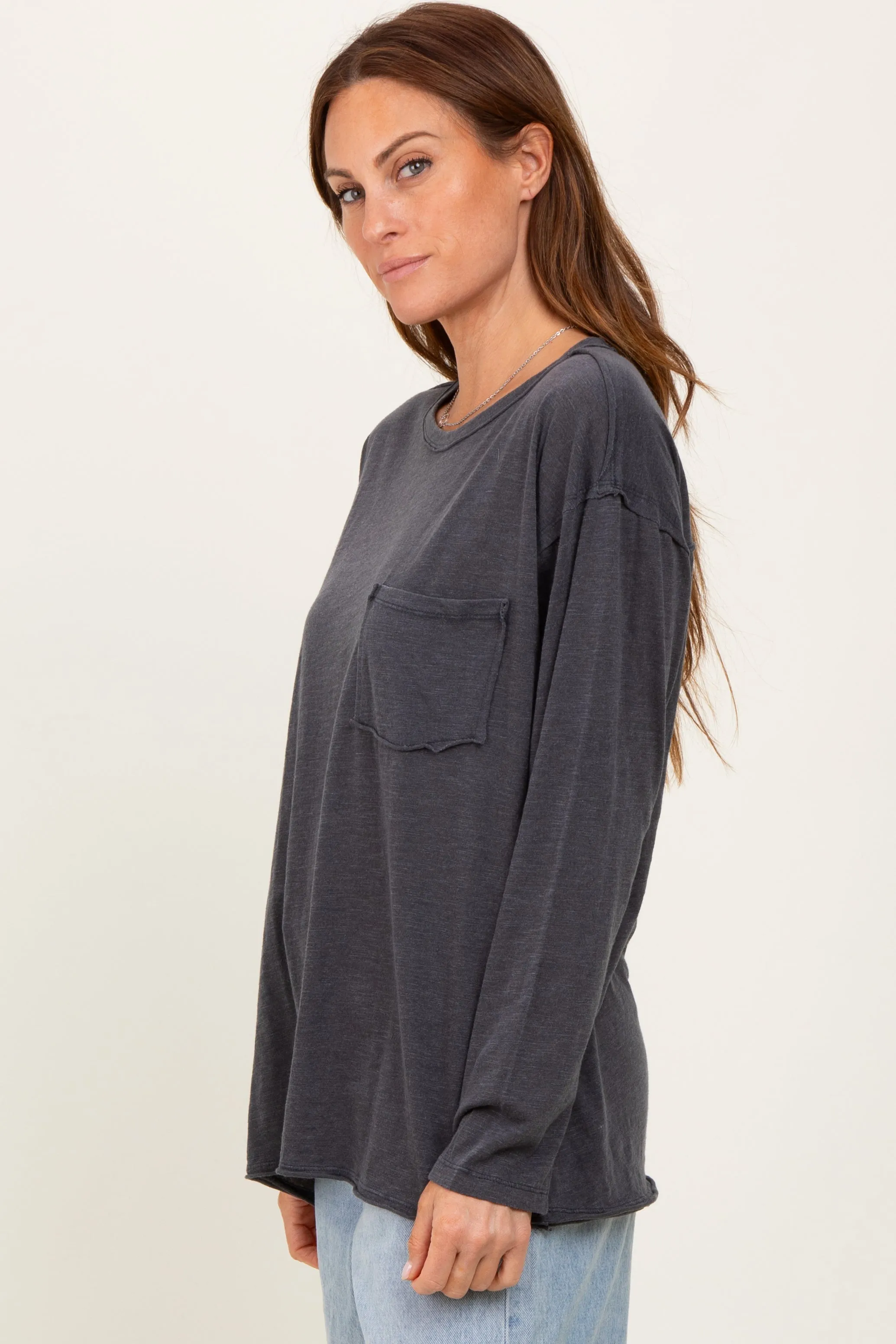 Charcoal Mineral Wash Front Pocket Long Sleeve Top sold by Pinkblush product image thumbnail 3