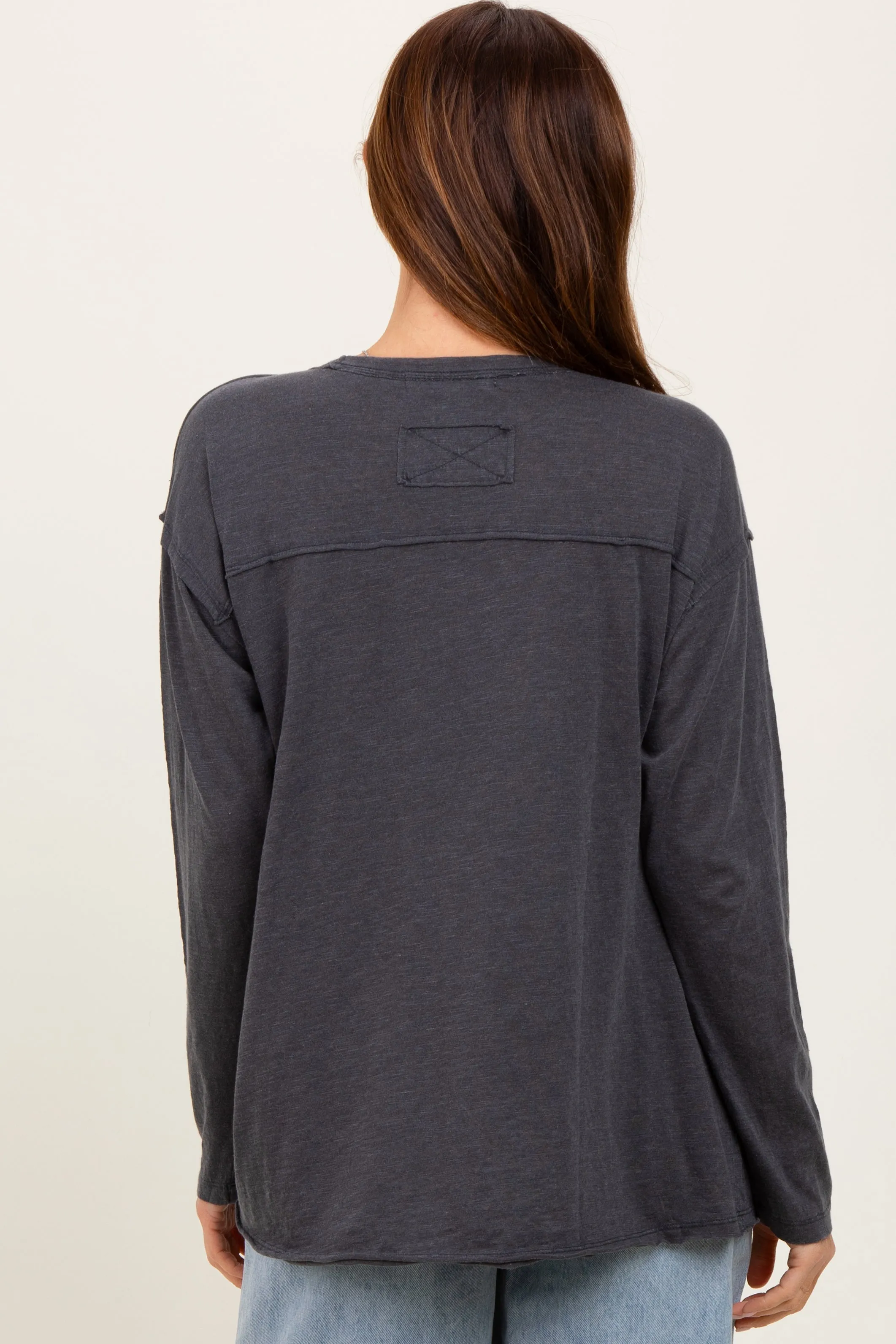 Charcoal Mineral Wash Front Pocket Long Sleeve Top sold by Pinkblush product image thumbnail 4