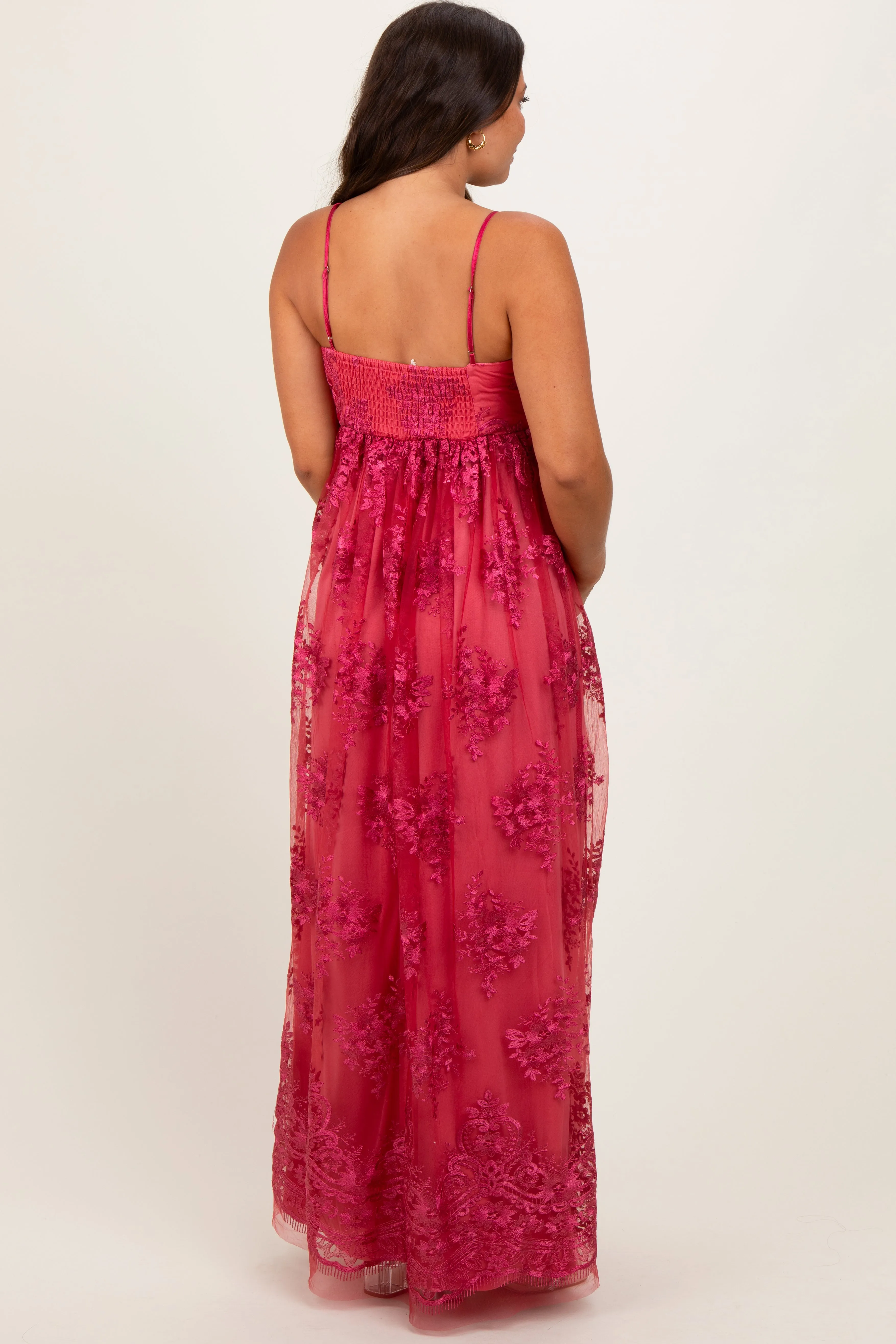 Red Floral Lace Overlay Maternity Maxi Dress sold by Pinkblush product image thumbnail 3