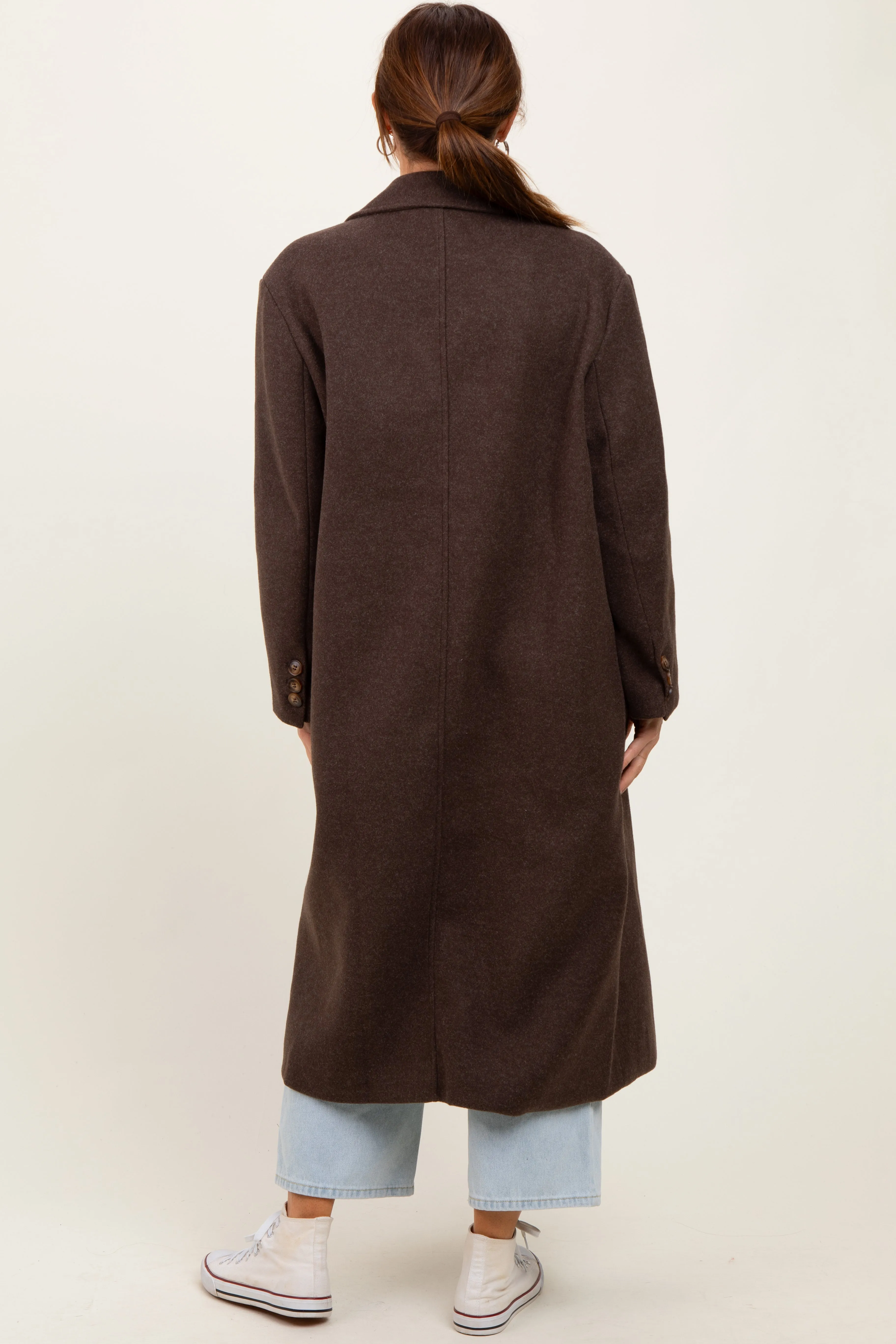 Brown Felted Double Breasted Lapel Button Coat sold by Pinkblush product image thumbnail 4