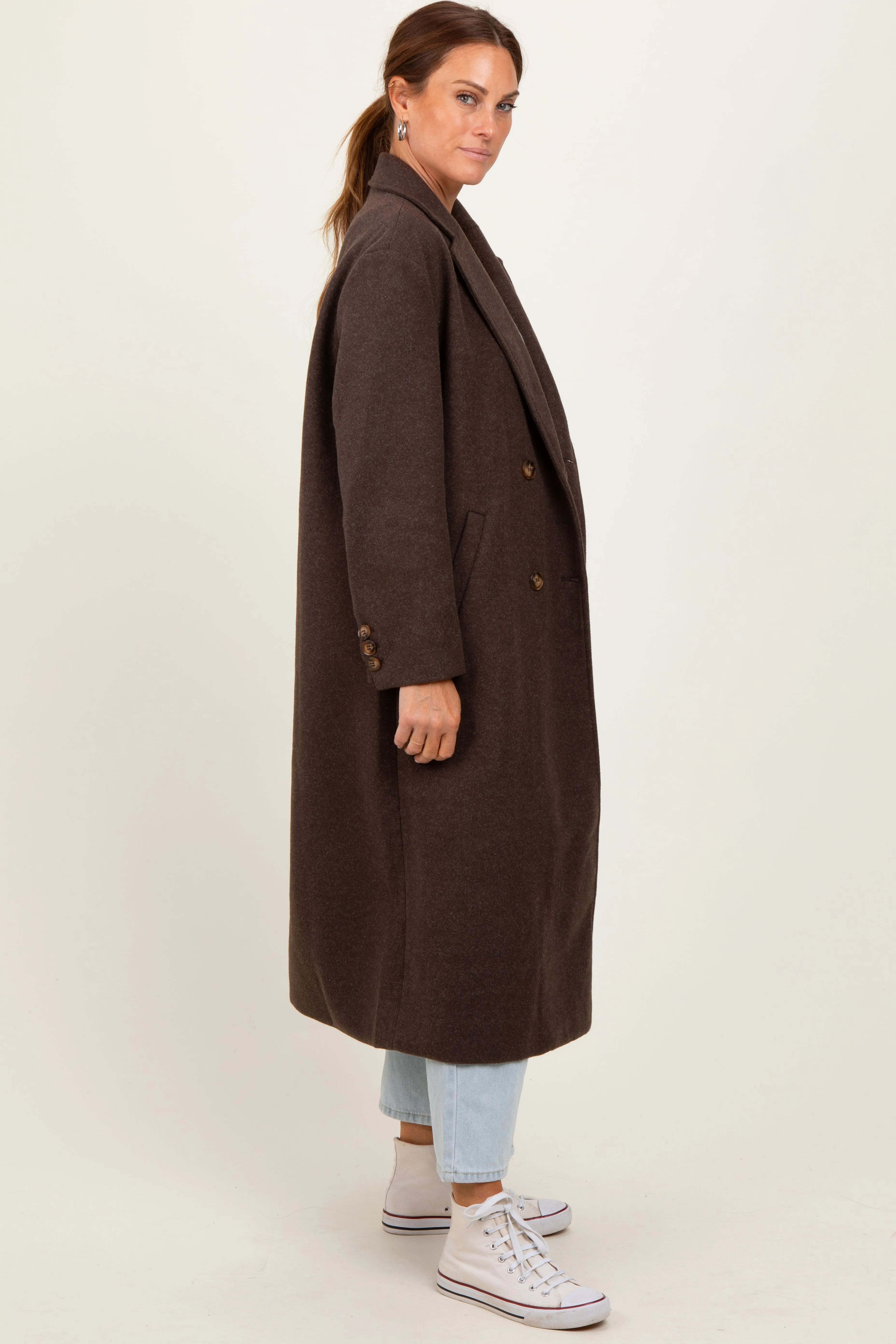 Brown Felted Double Breasted Lapel Button Coat sold by Pinkblush product image thumbnail 3