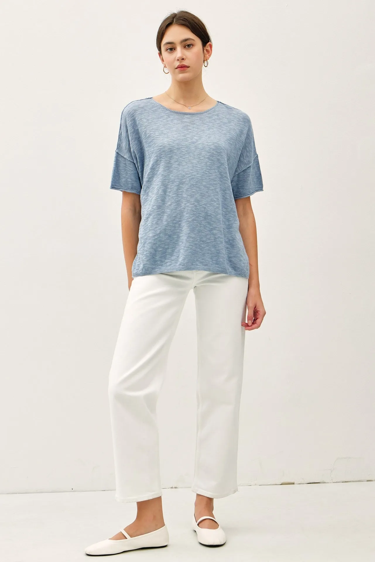 Blue Knit Drop Shoulder Short Sleeve Top sold by Pinkblush product image thumbnail 2