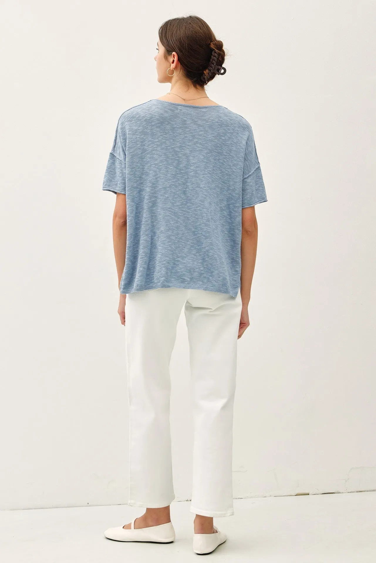 Blue Knit Drop Shoulder Short Sleeve Top sold by Pinkblush product image thumbnail 4