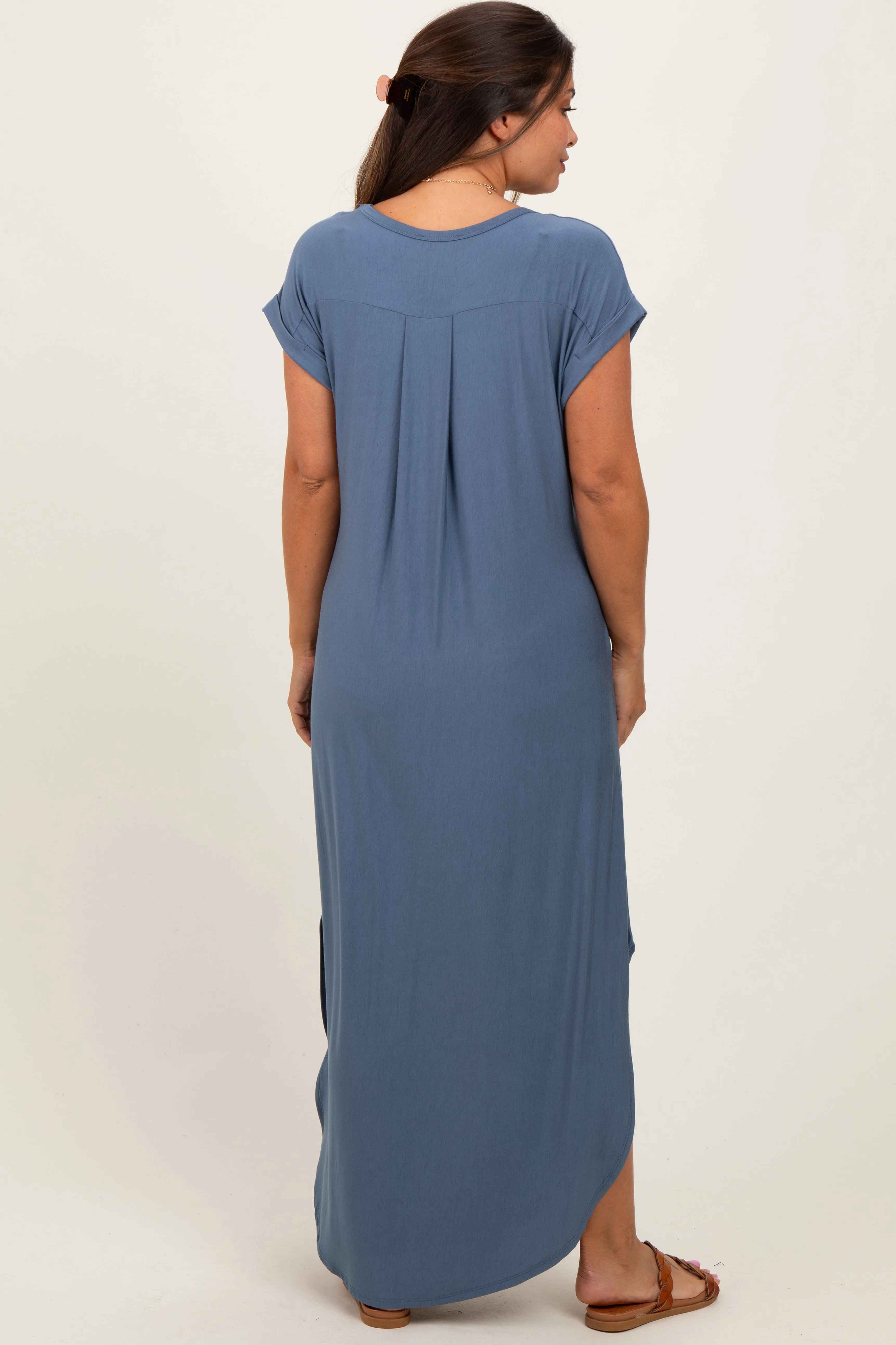 Blue Round Hem Side Slit Maternity Maxi Dress sold by Pinkblush product image thumbnail 3