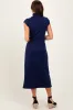 Navy Mock Neck Short Sleeve Midi Dress sold by Pinkblush