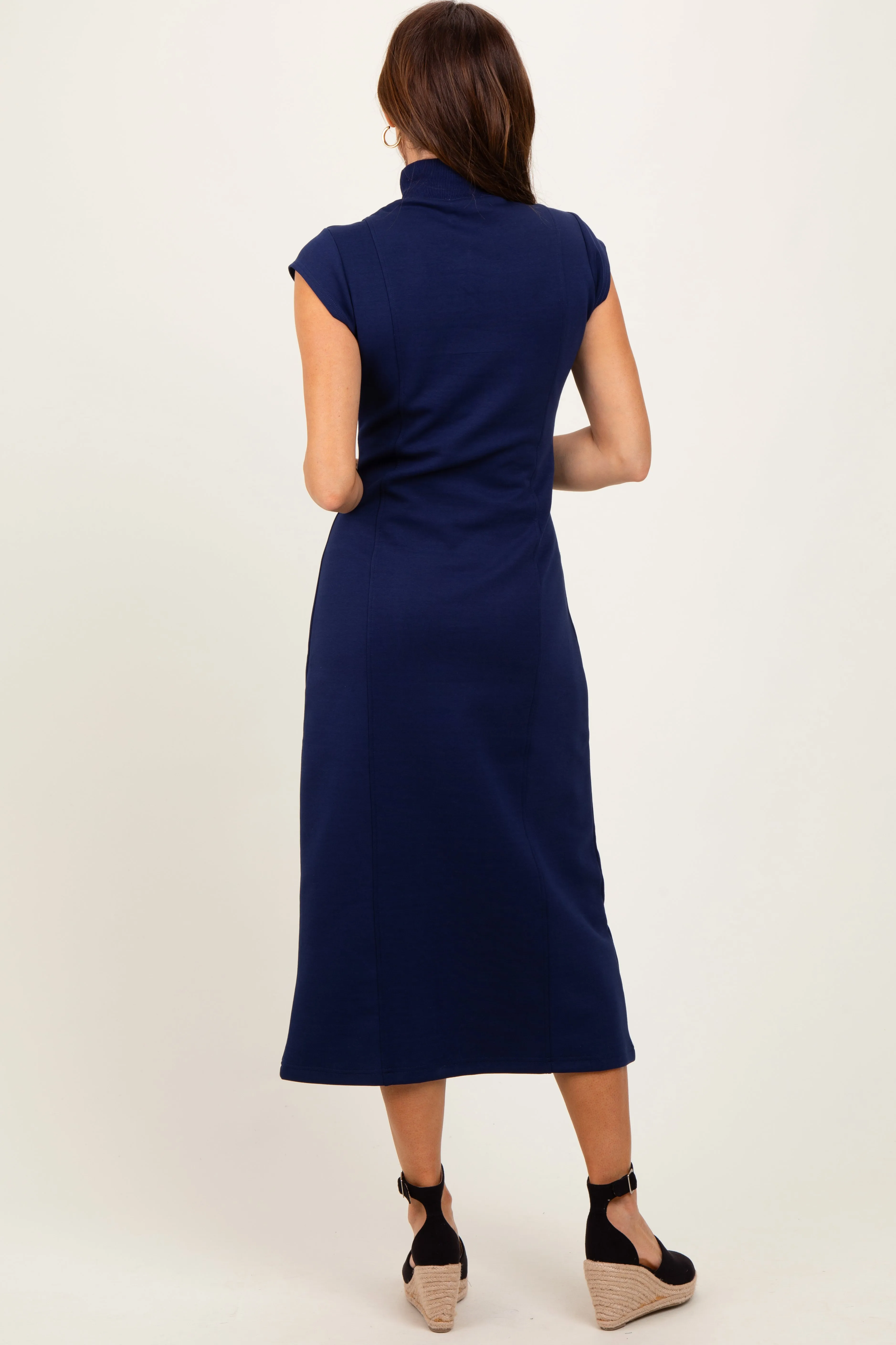 Navy Mock Neck Short Sleeve Midi Dress sold by Pinkblush product image thumbnail 4