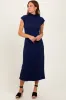 Navy Mock Neck Short Sleeve Midi Dress sold by Pinkblush
