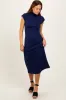 Navy Mock Neck Short Sleeve Midi Dress sold by Pinkblush