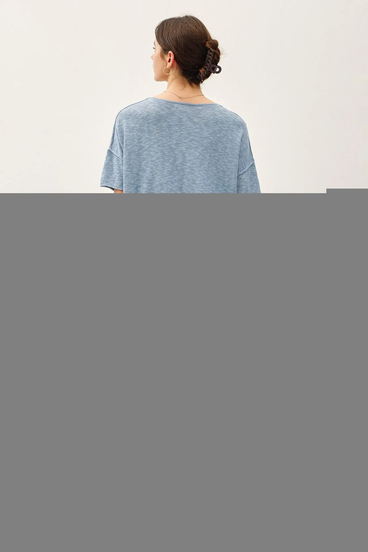 Blue Knit Drop Shoulder Short Sleeve Top sold by Pinkblush product image thumbnail 4