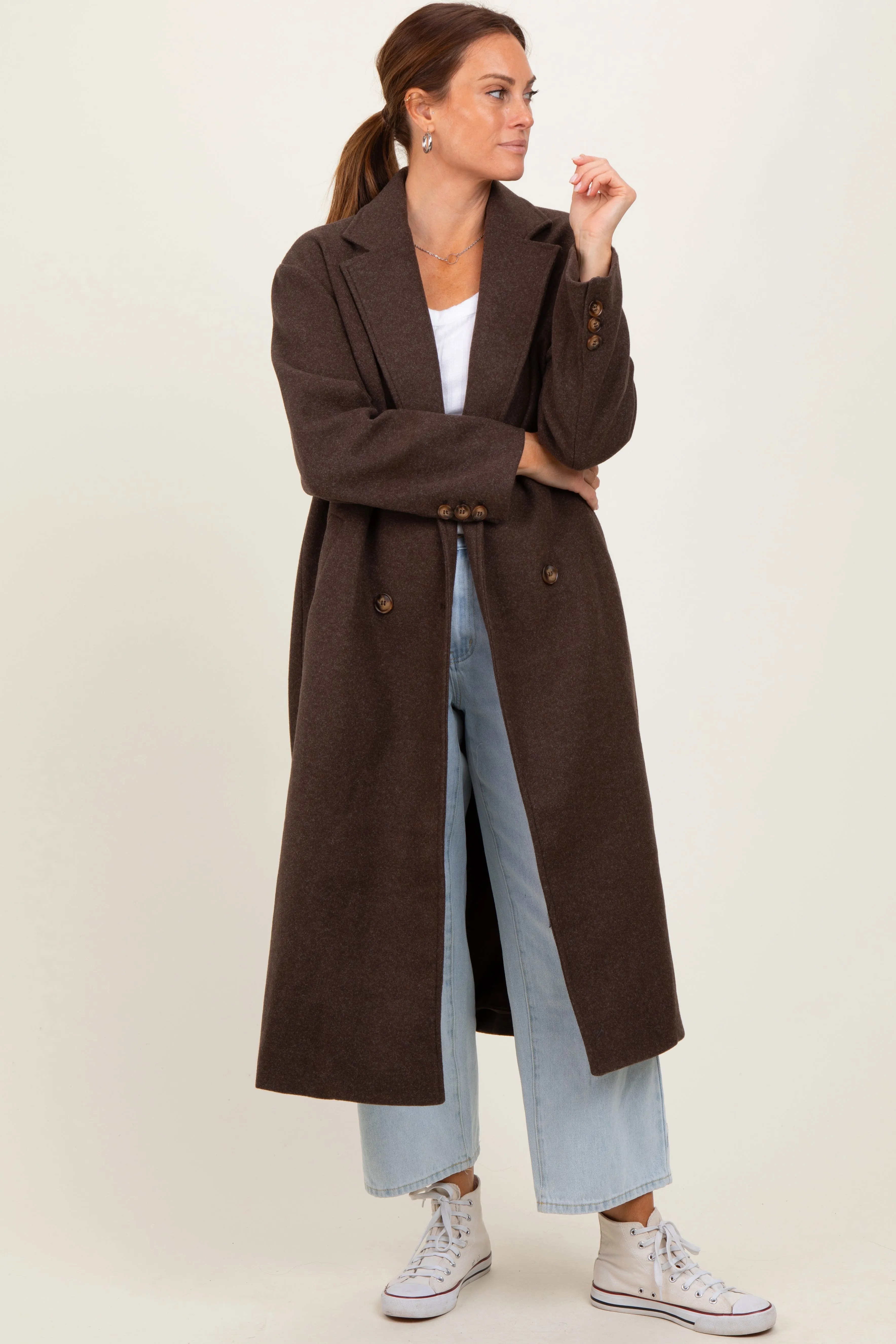 Brown Felted Double Breasted Lapel Button Coat sold by Pinkblush product image thumbnail 2