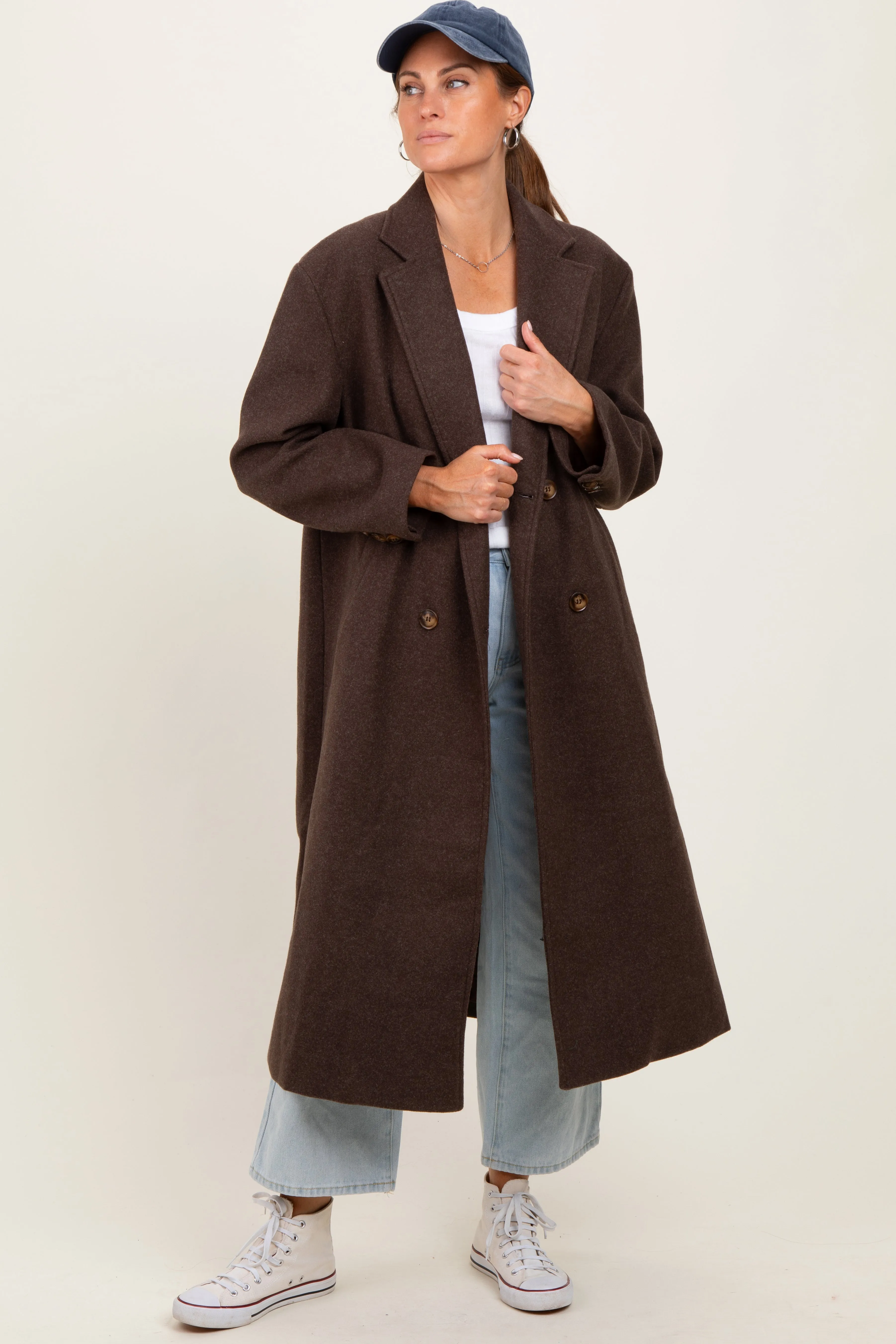 Brown Felted Double Breasted Lapel Button Coat sold by Pinkblush