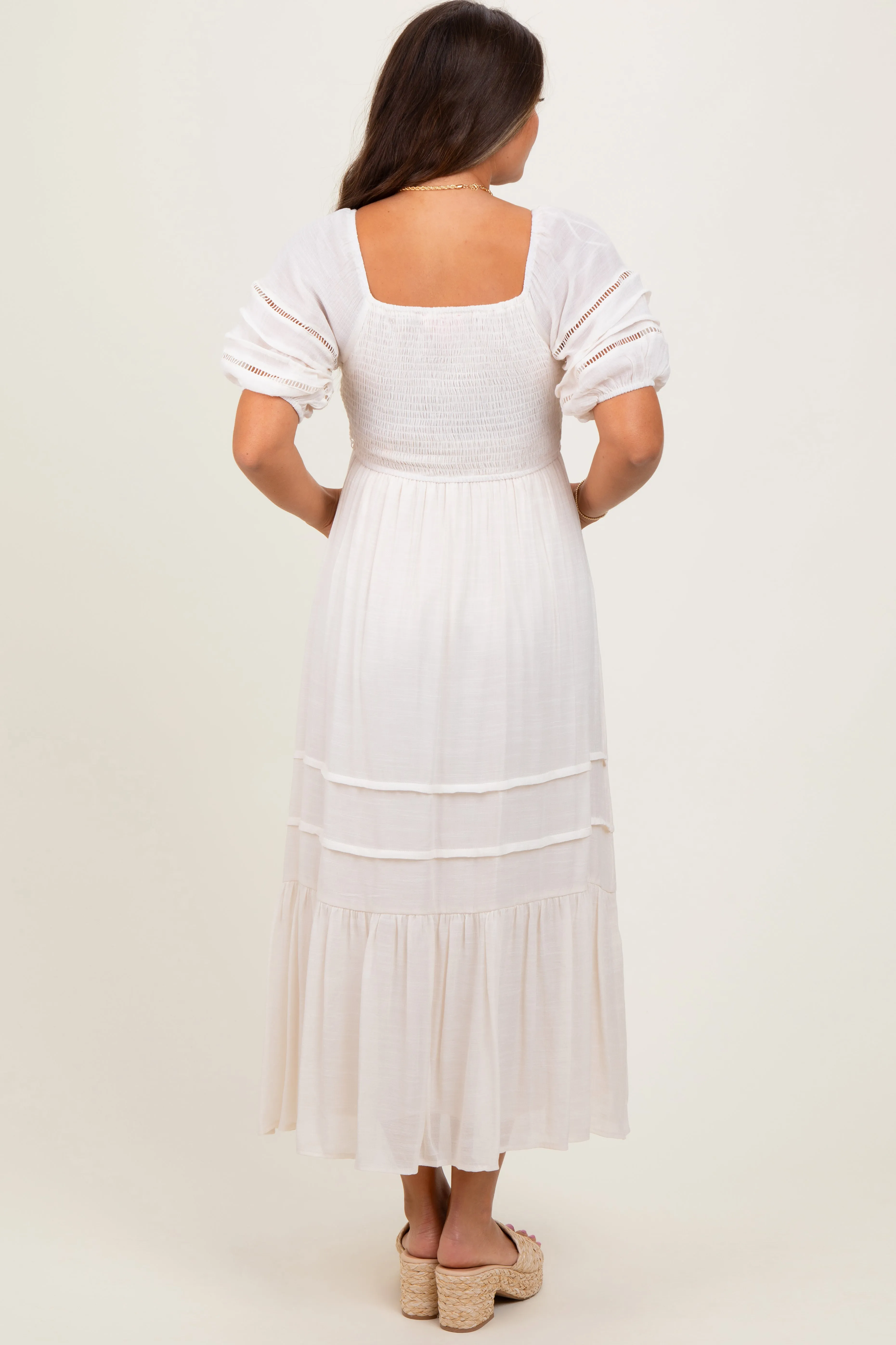Cream Crochet Detail Bodice Maternity Midi Dress sold by Pinkblush product image thumbnail 3
