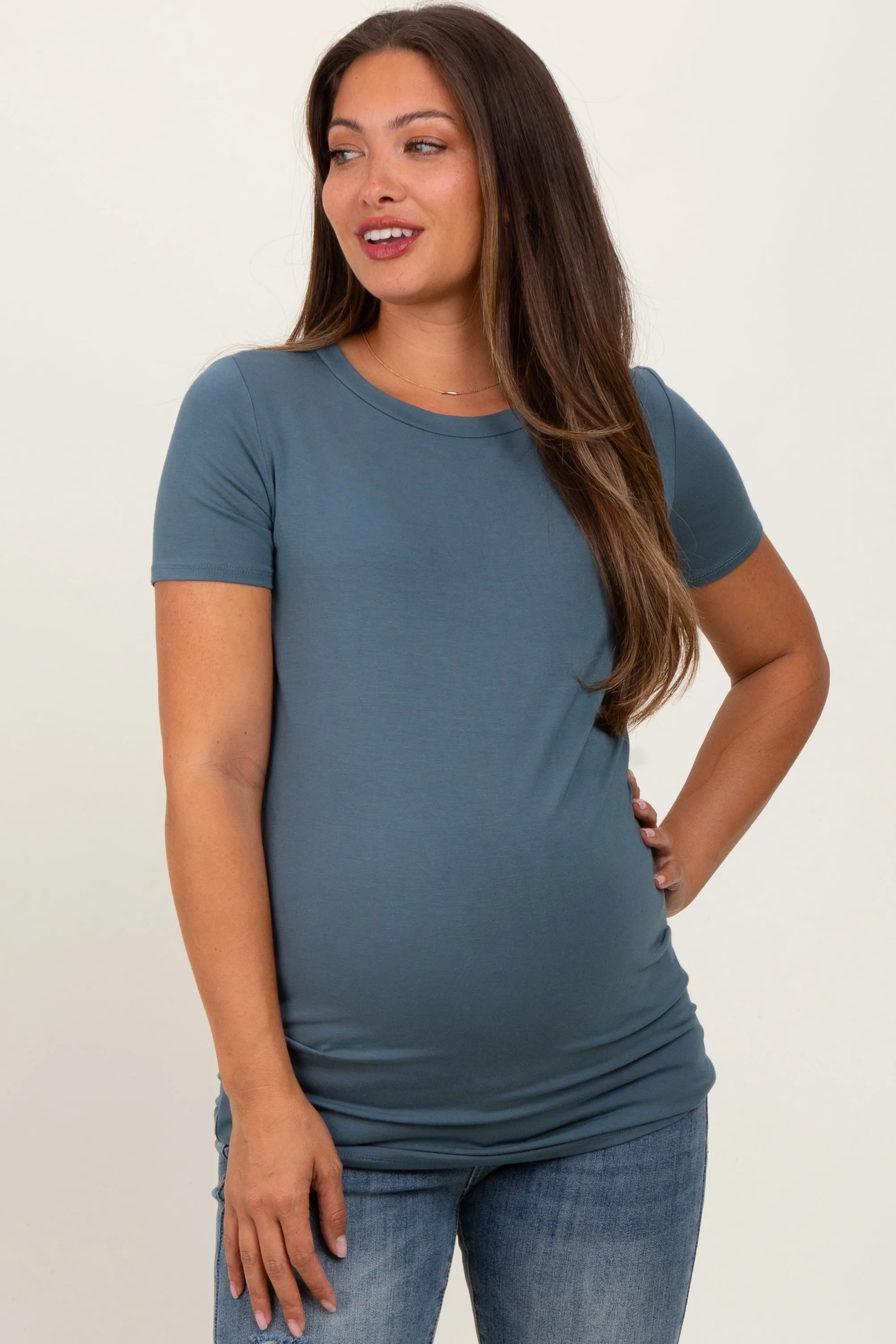 Blue Basic Short Sleeve Maternity Top sold by Pinkblush