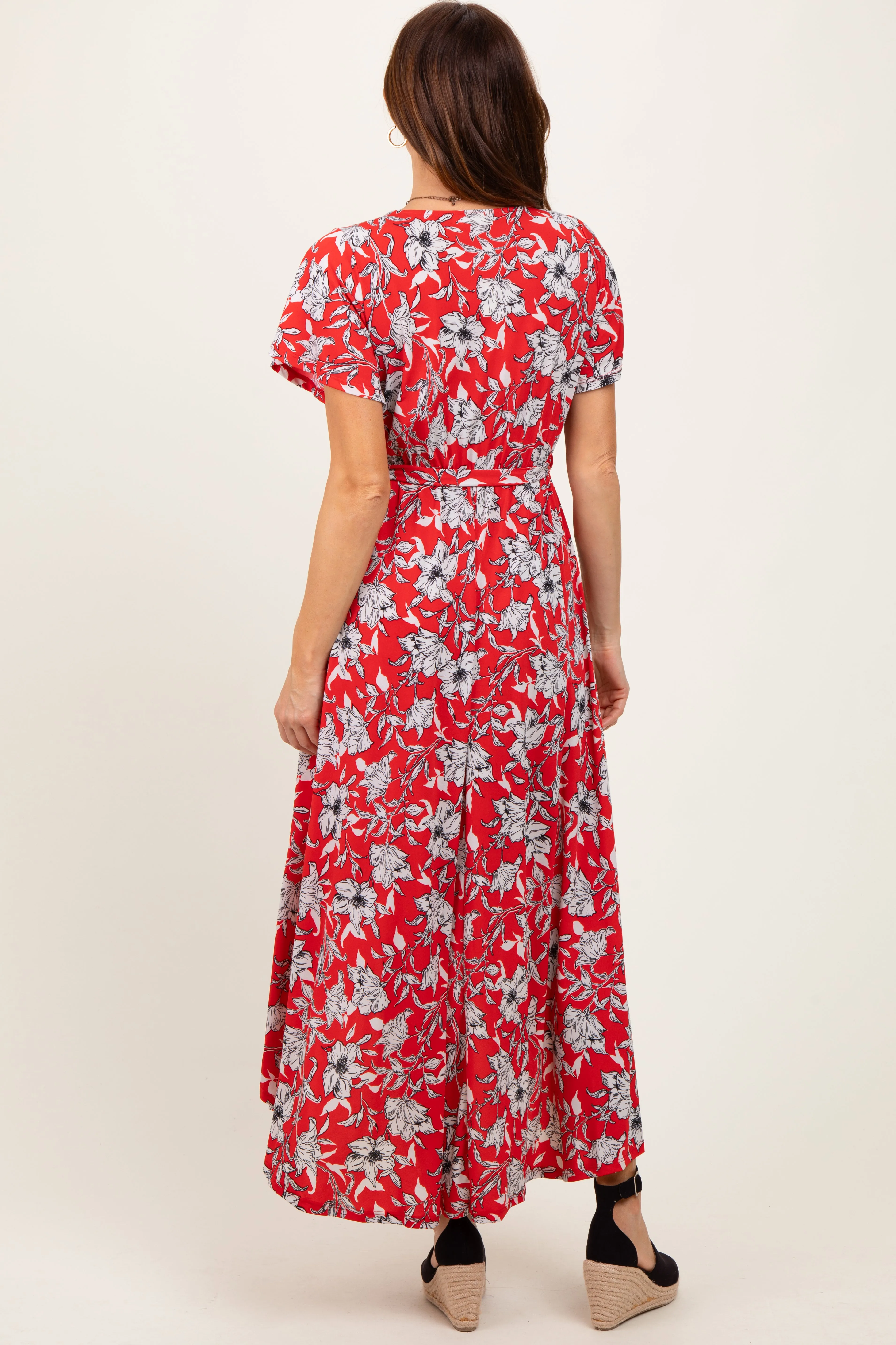 Red Floral Sash Tie Wrap Hi-Low Dress sold by Pinkblush product image thumbnail 4