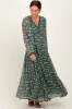 Green Floral Chiffon Lace Trim Back Tie Maxi Dress sold by Pinkblush