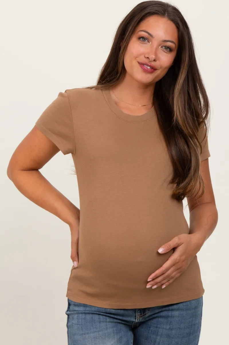 Camel Classic Crewneck Maternity T-Shirt sold by Pinkblush