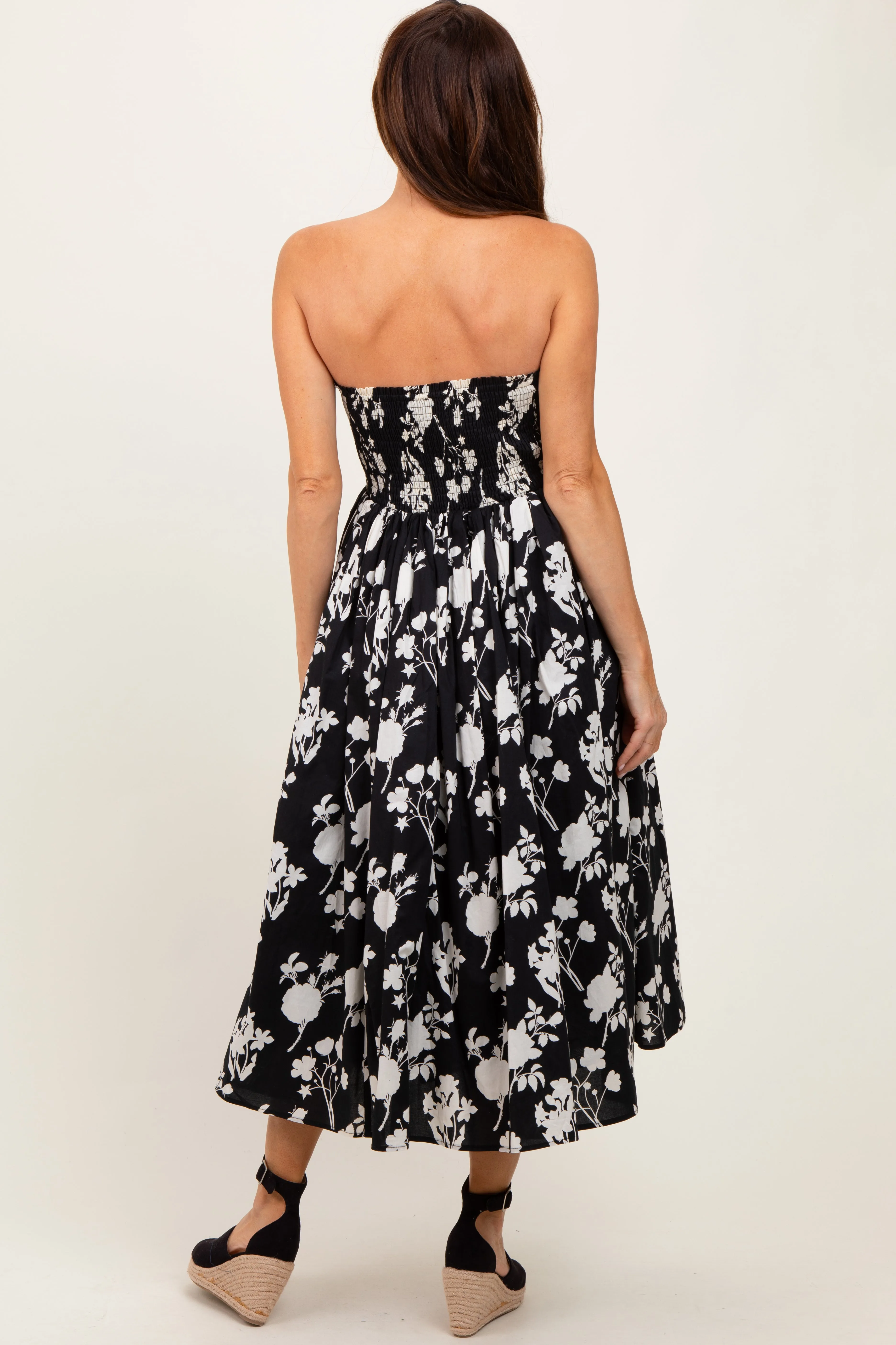 Black Floral Strapless Flare Midi Dress sold by Pinkblush product image thumbnail 4