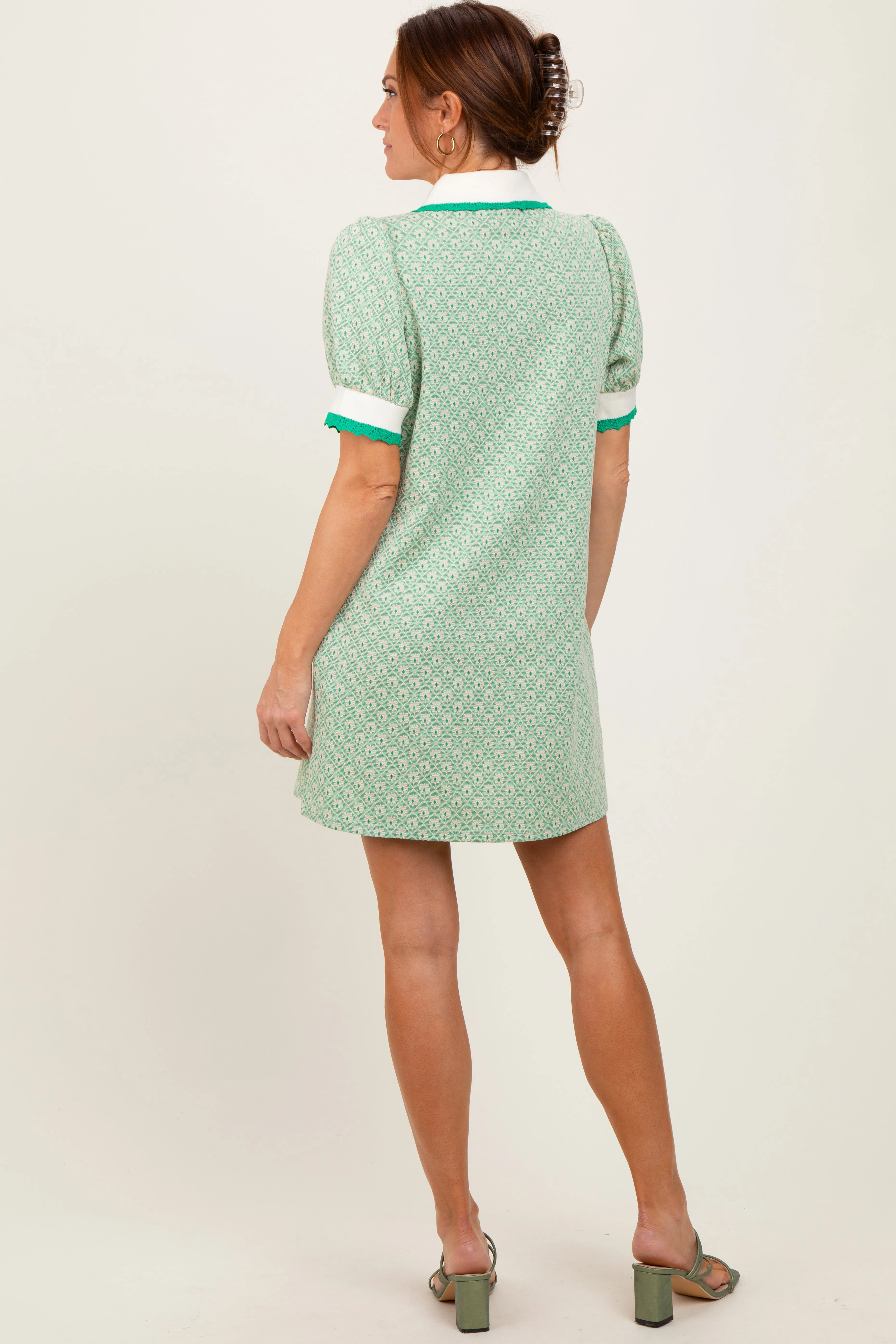 Green Diamond Print Crochet Trim Polo Dress sold by Pinkblush product image thumbnail 4