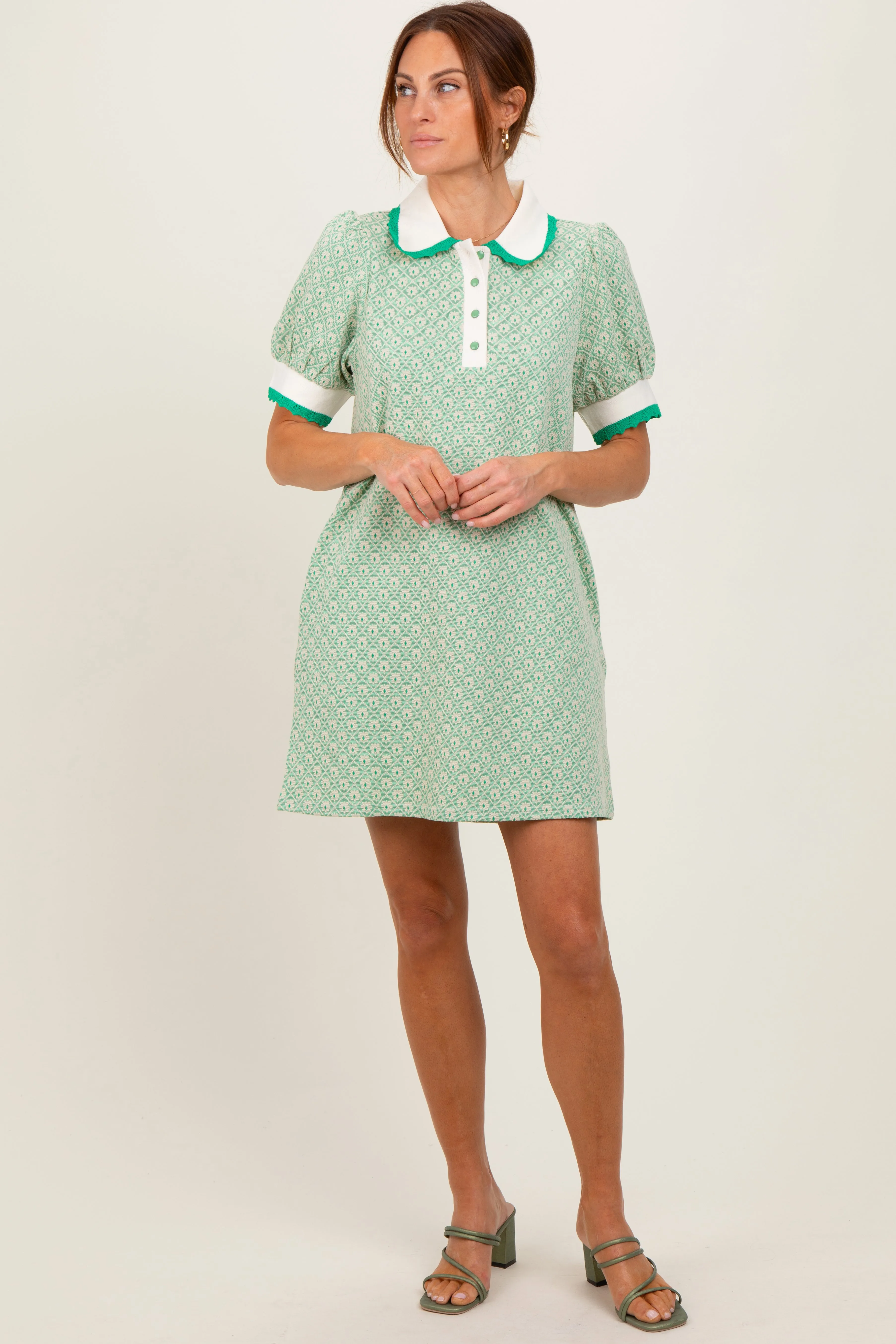 Green Diamond Print Crochet Trim Polo Dress sold by Pinkblush product image thumbnail 2