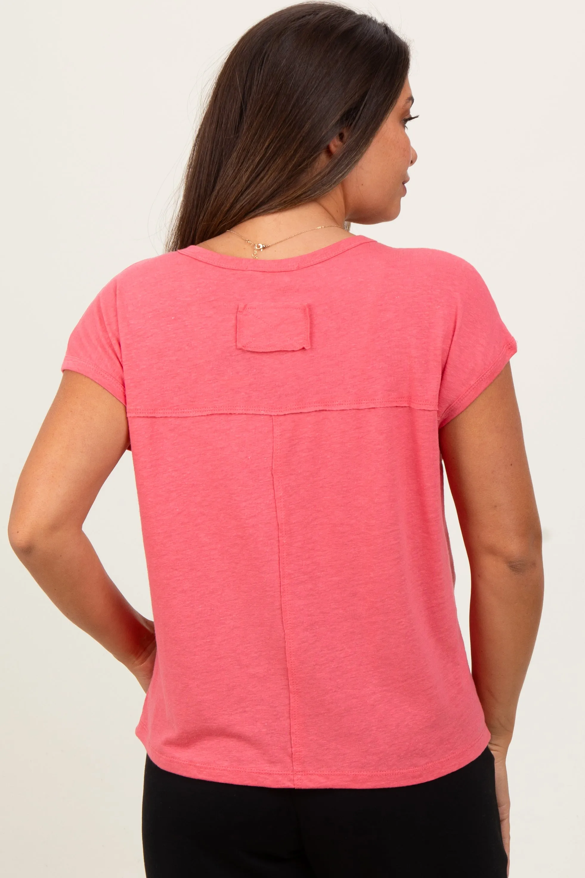 Fuchsia Linen Blend Maternity Short Sleeve Tee sold by Pinkblush product image thumbnail 3