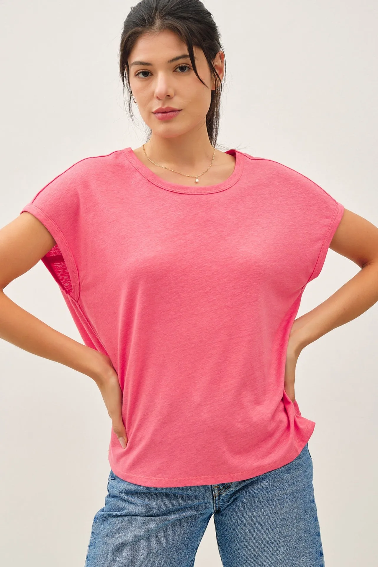 Fuchsia Linen Blend Maternity Short Sleeve Tee sold by Pinkblush product image thumbnail 4