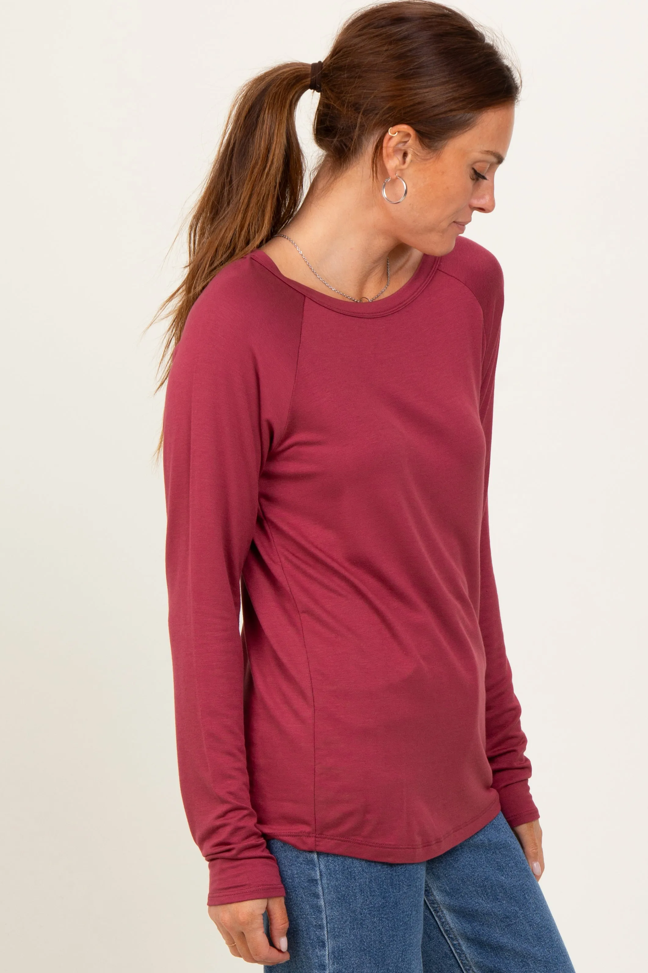 Burgundy Basic Boatneck Long Sleeve Top sold by Pinkblush product image thumbnail 3