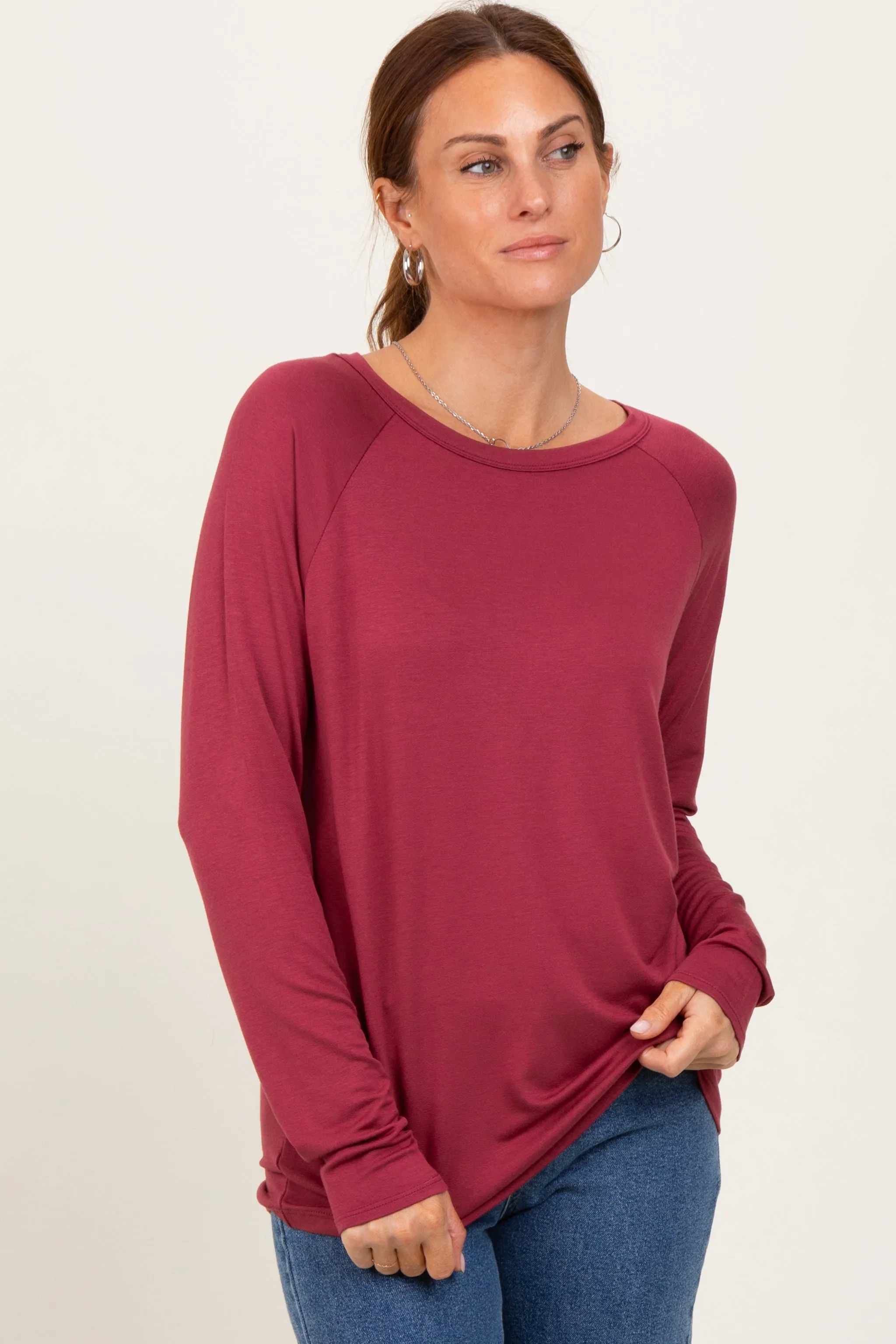 Burgundy Basic Boatneck Long Sleeve Top sold by Pinkblush