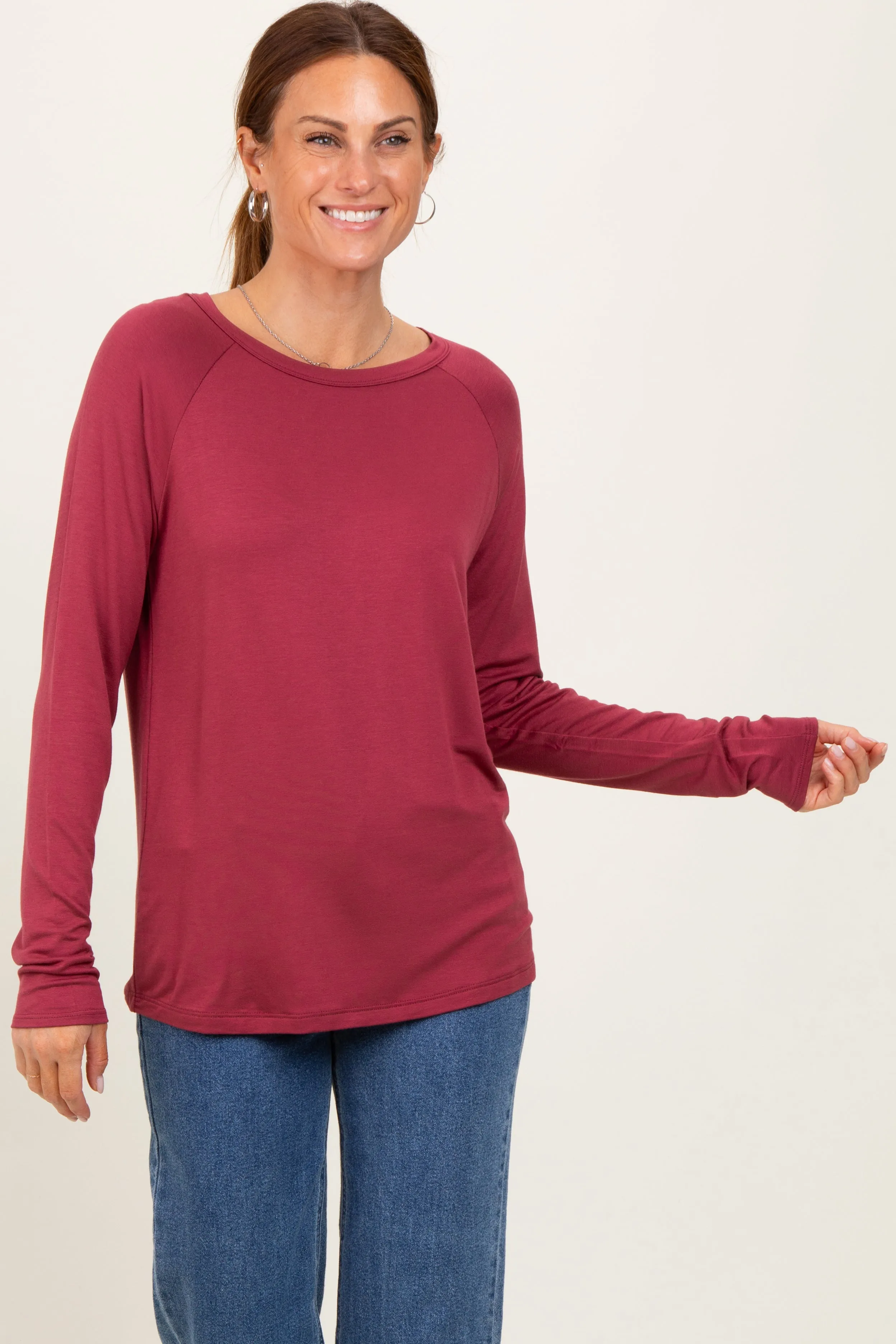 Burgundy Basic Boatneck Long Sleeve Top sold by Pinkblush product image thumbnail 2