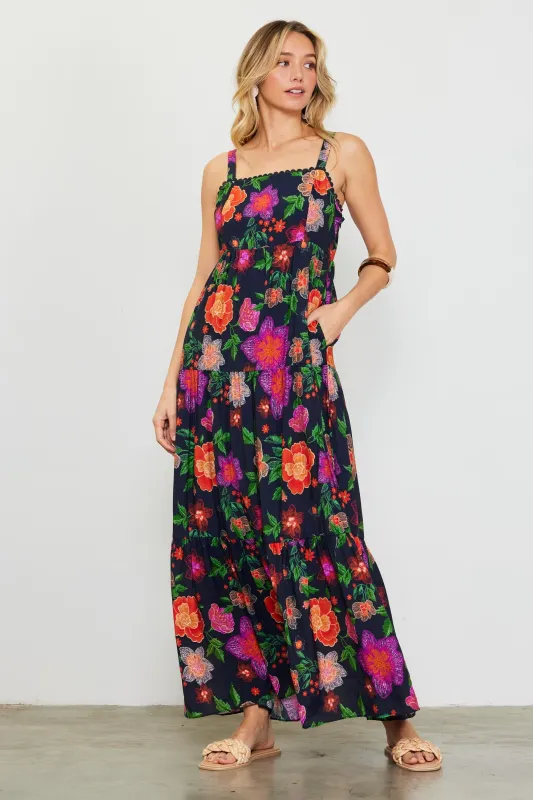 Black Floral Embroidered Maxi Dress sold by Pinkblush