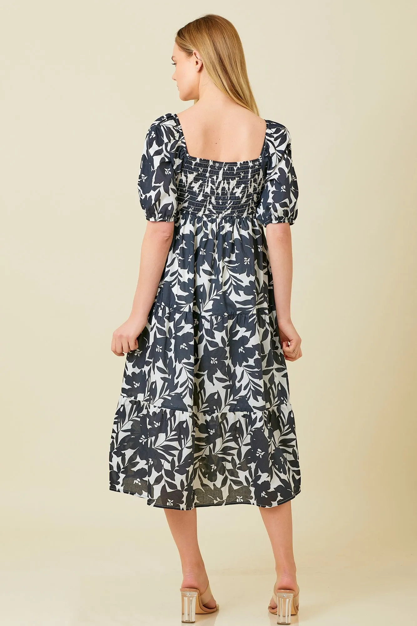 Black White Puff Sleeve Midi Dress sold by Pinkblush product image thumbnail 3