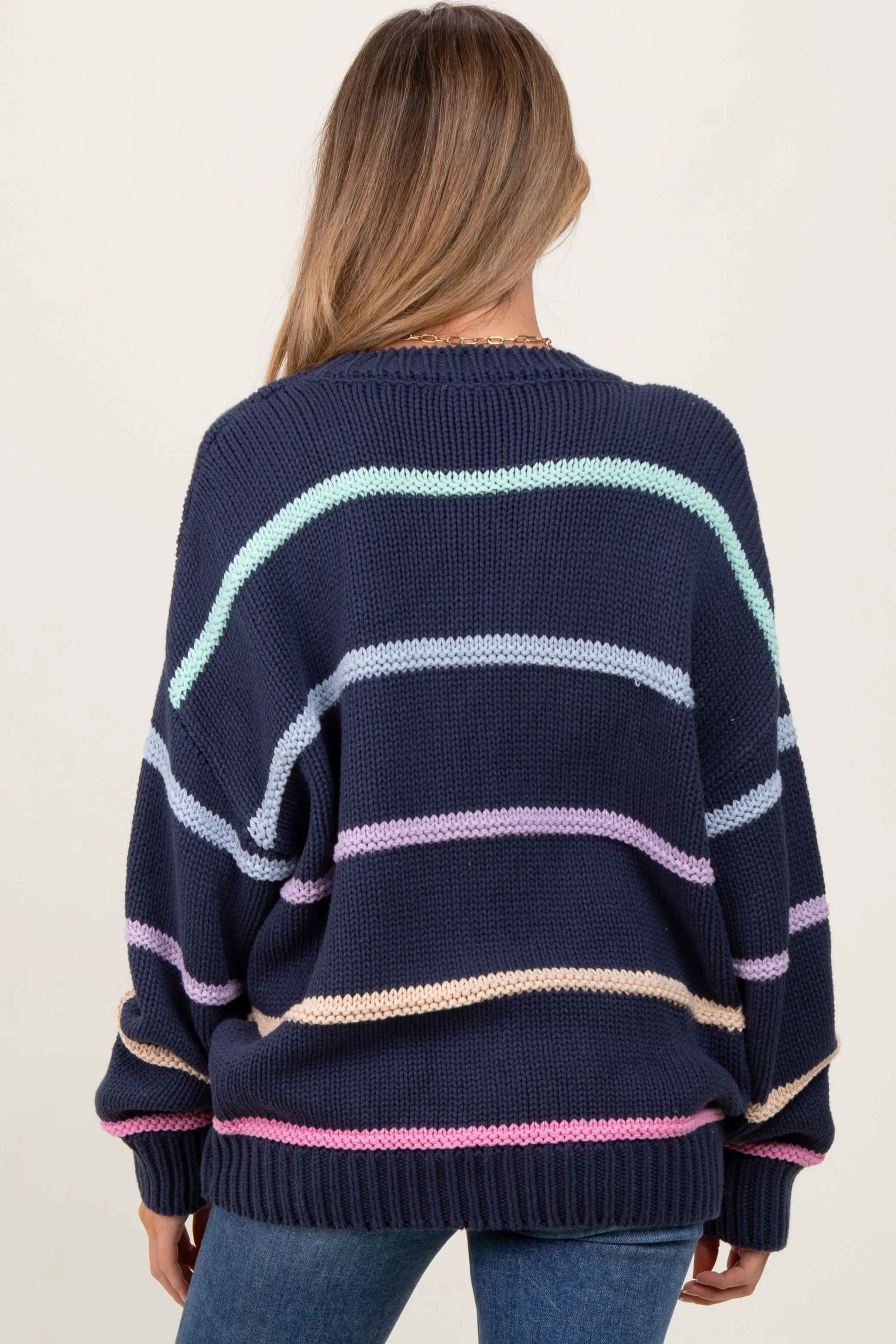 Navy Multi Stripe Oversized Maternity Sweater sold by Pinkblush product image thumbnail 3