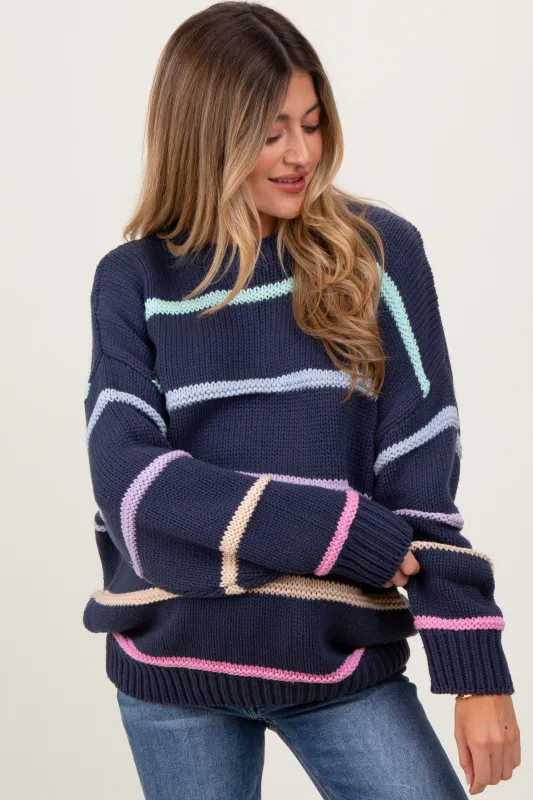 Navy Multi Stripe Oversized Maternity Sweater sold by Pinkblush