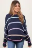 Navy Multi Stripe Oversized Maternity Sweater sold by Pinkblush