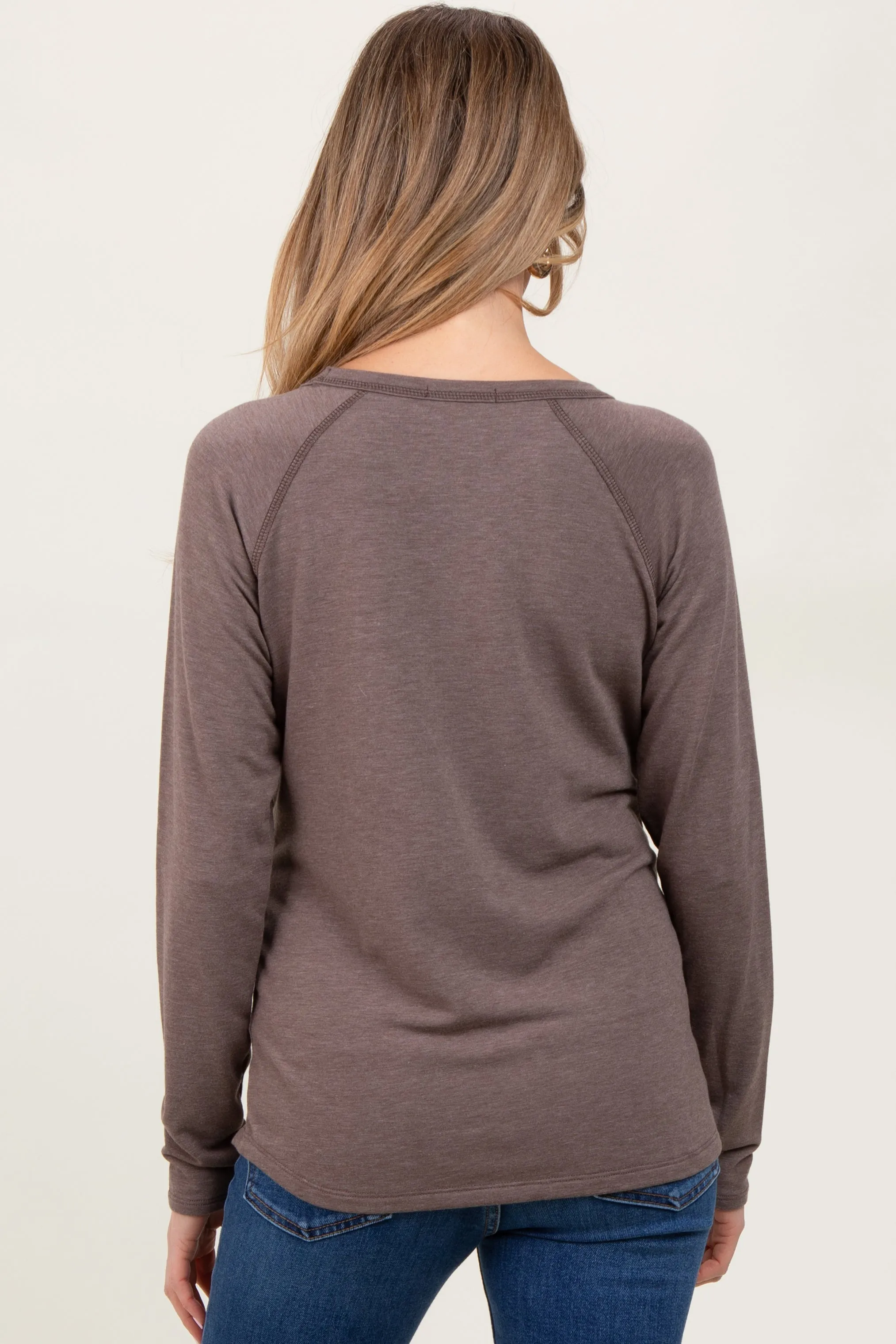 Brown Exposed Stitch Long Sleeve Maternity Top sold by Pinkblush product image thumbnail 2