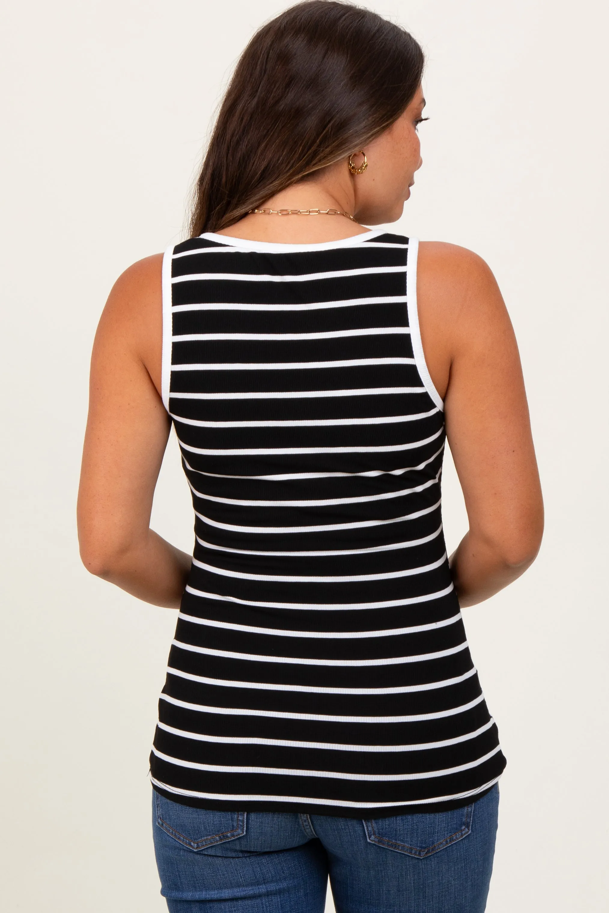 Black Striped Ribbed Button Detail Maternity Tank Top sold by Pinkblush product image thumbnail 4