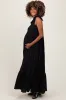 Black Shoulder Tie Tiered Maternity Maxi Dress sold by Pinkblush